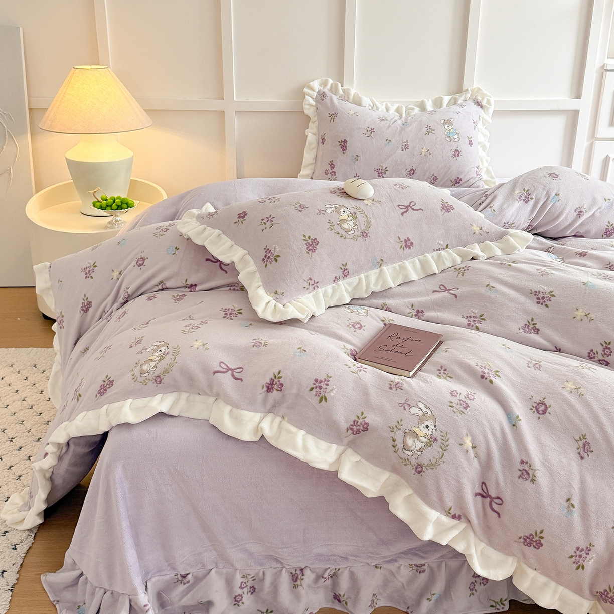 91家纺网 家纺一手货源 找家纺 潘朵拉家纺 2025新款法式牛奶绒双层花边四件套 梦露