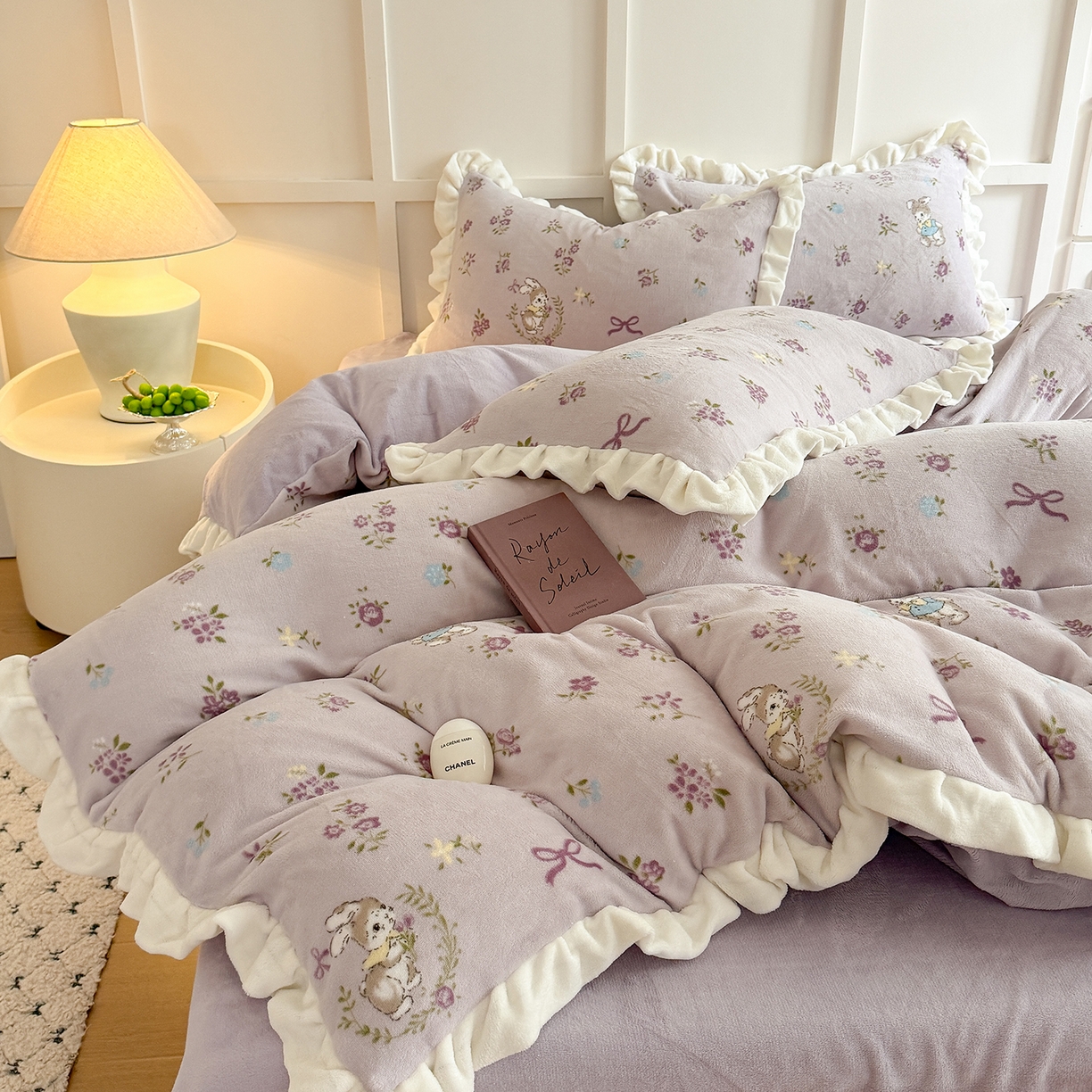 91家纺网 家纺一手货源 找家纺 潘朵拉家纺 2025新款法式牛奶绒双层花边四件套 梦露