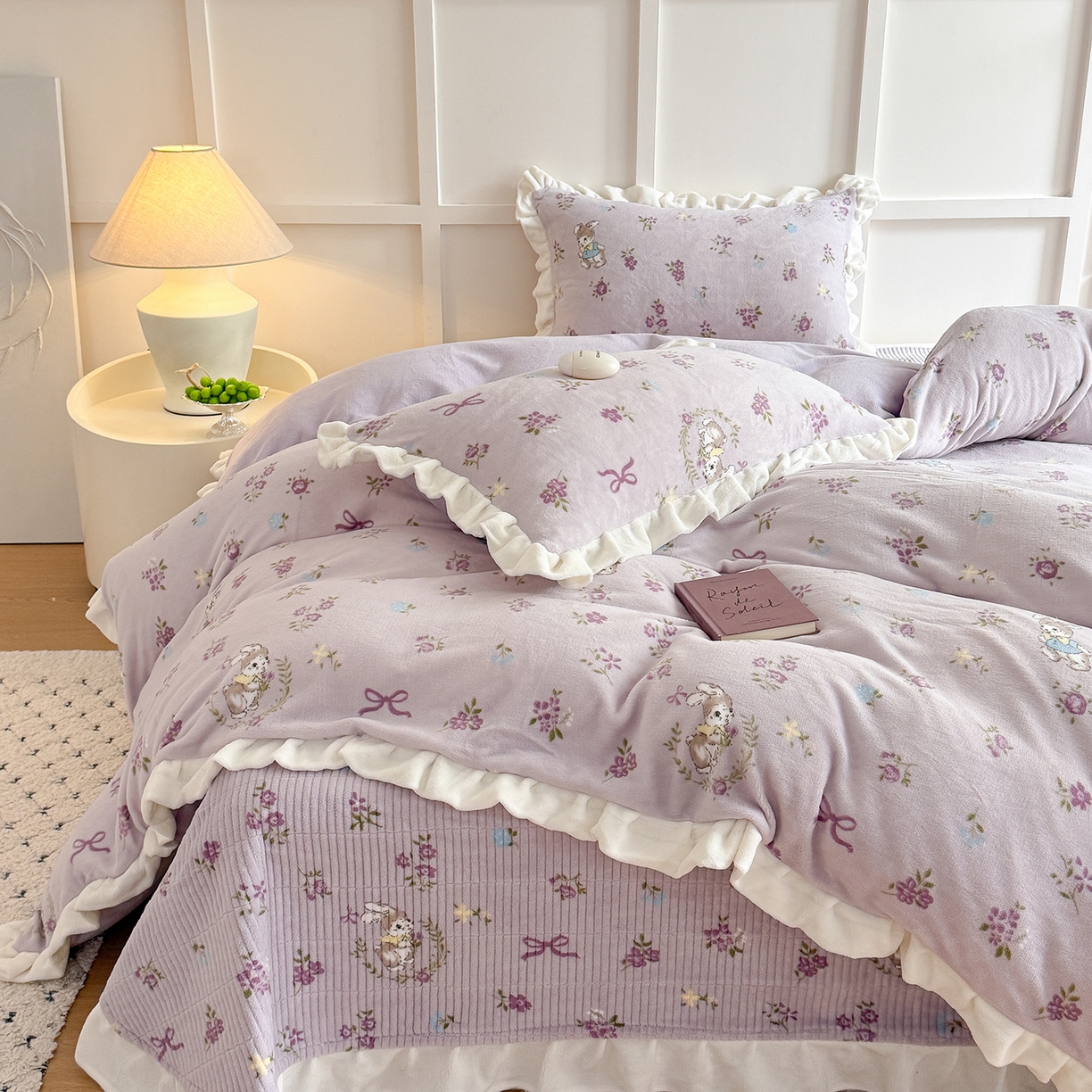 91家纺网 家纺一手货源 找家纺 潘朵拉家纺 2025新款法式牛奶绒双层花边四件套 梦露