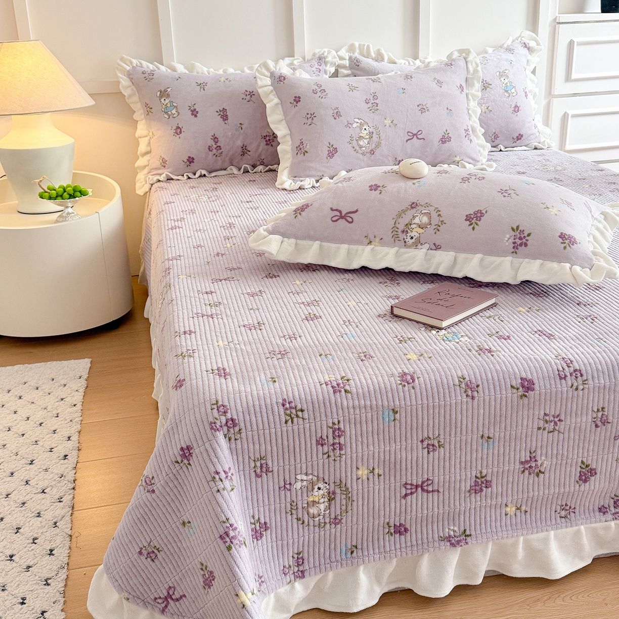 91家纺网 家纺一手货源 找家纺 潘朵拉家纺 2025新款法式牛奶绒双层花边四件套 梦露