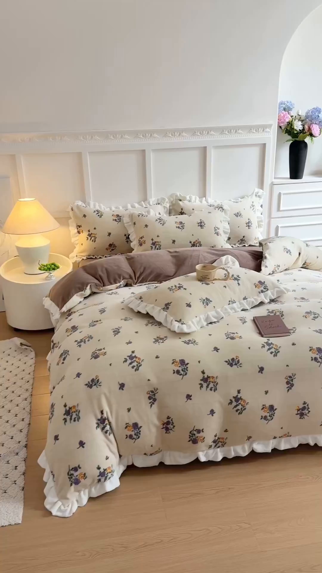 91家纺网 家纺一手货源 找家纺 潘朵拉家纺 2025新款法式牛奶绒双层花边四件套 紫苏