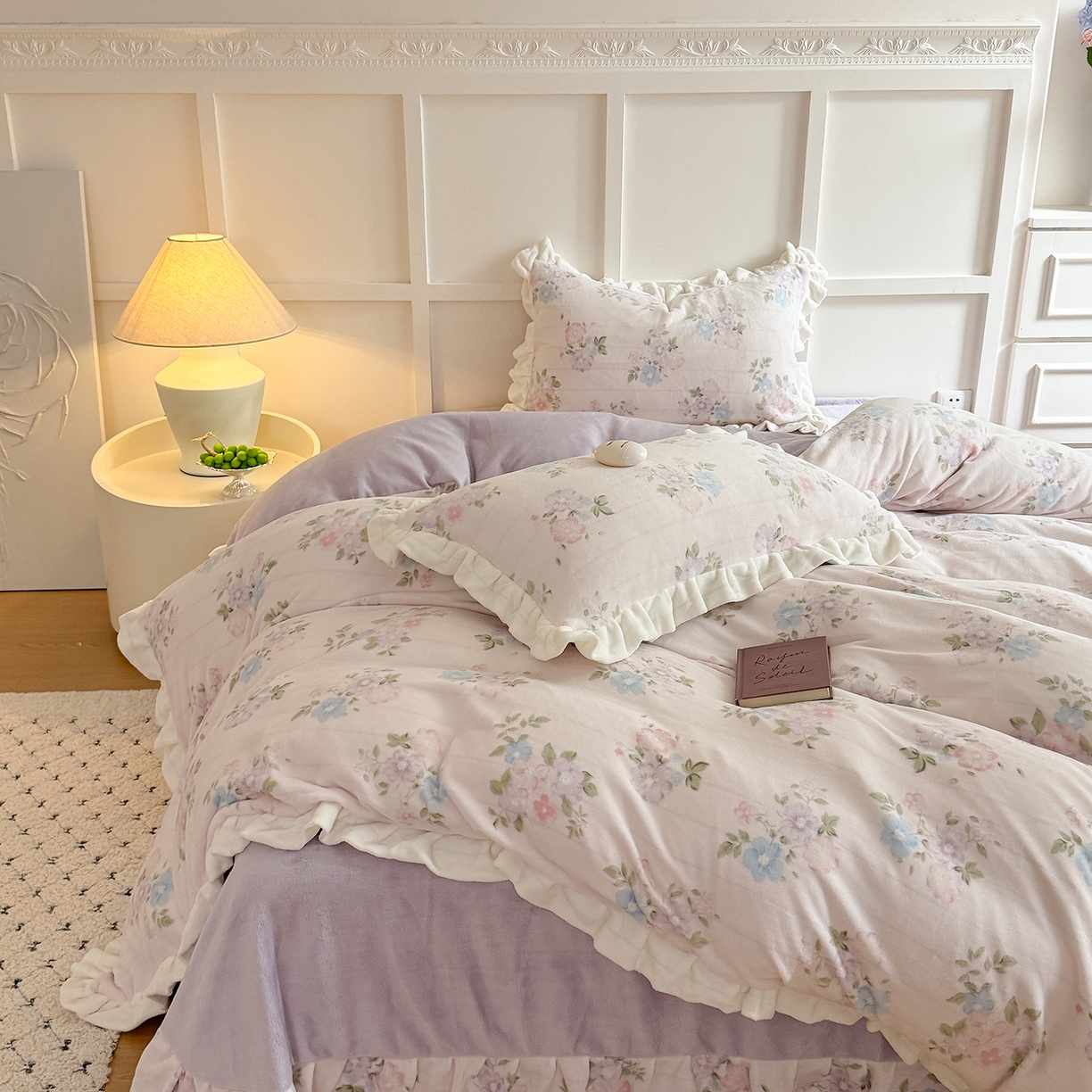 91家纺网 家纺一手货源 找家纺 （总）潘朵拉家纺 2025新款法式牛奶绒双层花边四件套