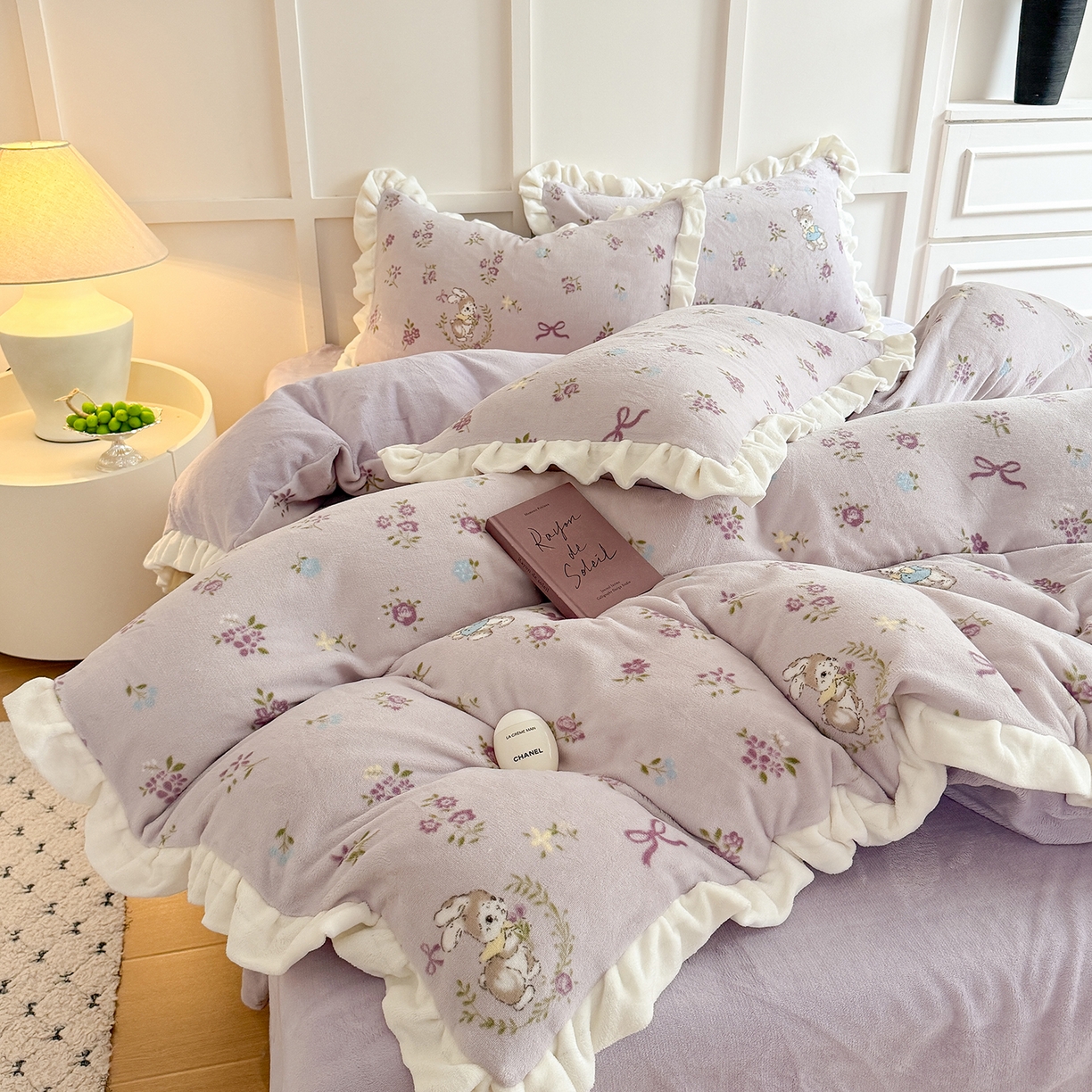 91家纺网 家纺一手货源 找家纺 潘朵拉家纺 2025新款法式牛奶绒双层花边四件套 梦露