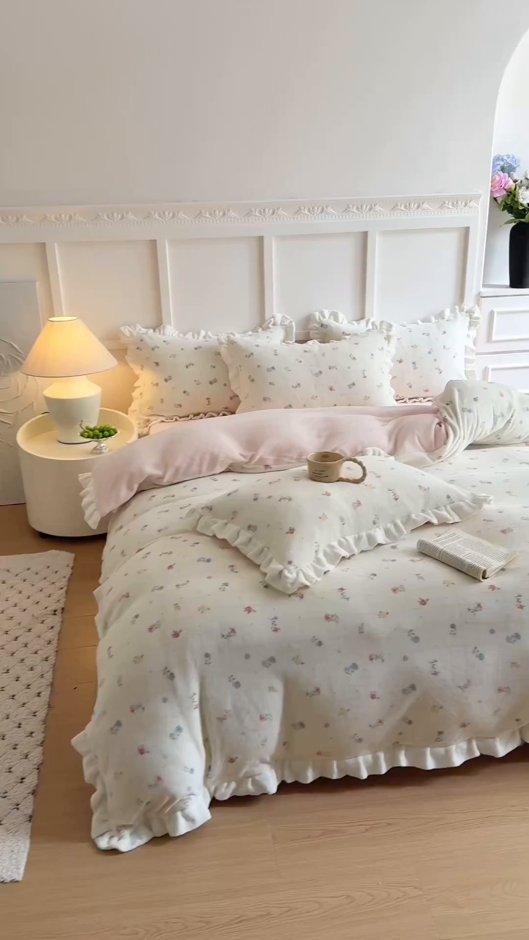 91家纺网 家纺一手货源 找家纺 潘朵拉家纺 2025新款法式牛奶绒双层花边四件套 奈雪