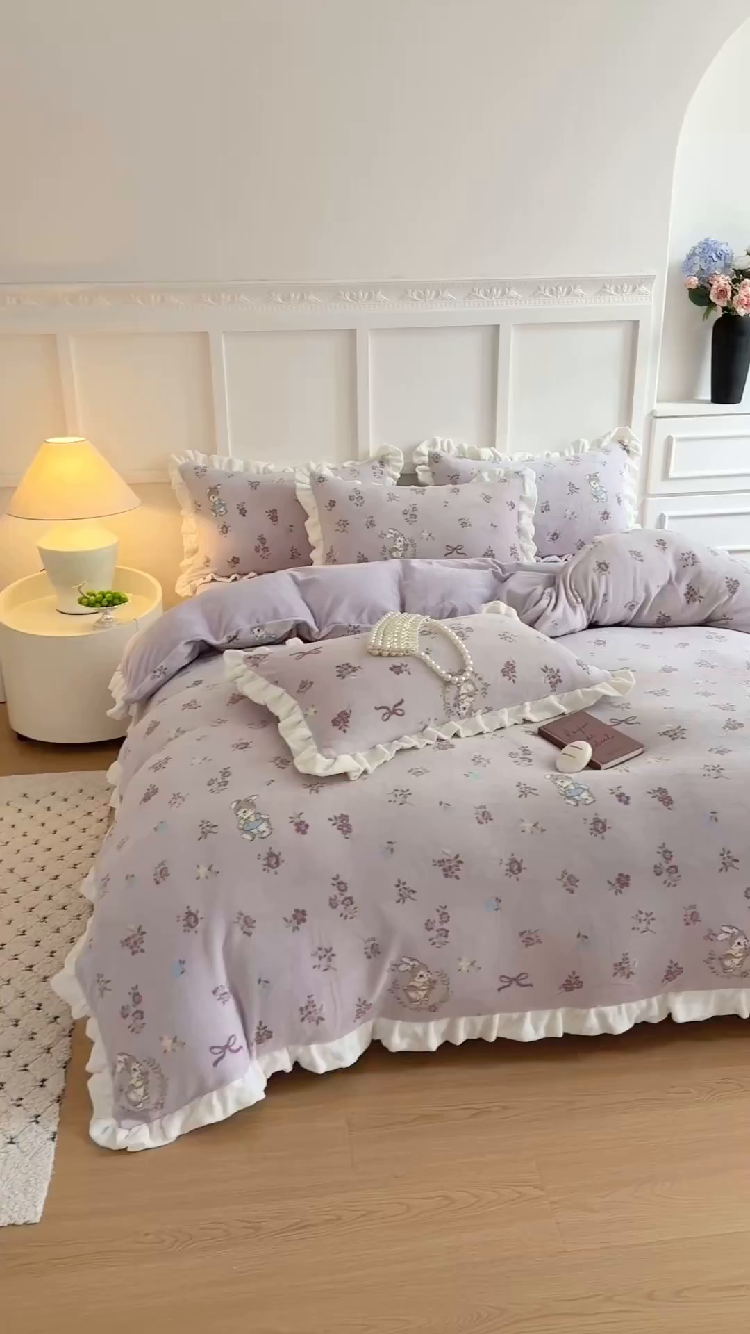 91家纺网 家纺一手货源 找家纺 潘朵拉家纺 2025新款法式牛奶绒双层花边四件套 梦露