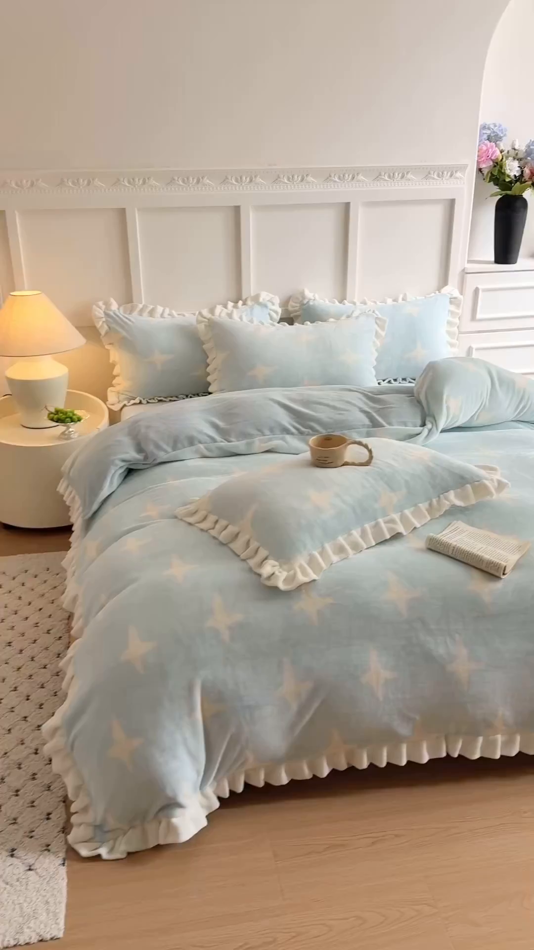 91家纺网 家纺一手货源 找家纺 潘朵拉家纺 2025新款法式牛奶绒双层花边四件套 星语