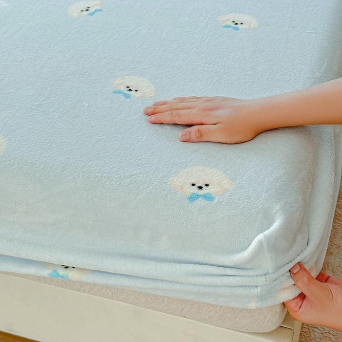 91家纺网 家纺一手货源 找家纺 澜妃 2025新款高克重软软糯糯牛奶绒单床笠CL系列（小红书推荐） CL-绒绒小狗蓝