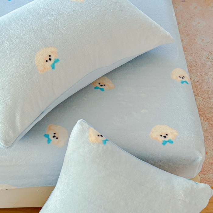 91家纺网 家纺一手货源 找家纺 澜妃 2025新款高克重软软糯糯牛奶绒单床笠CL系列（小红书推荐） CL-绒绒小狗蓝