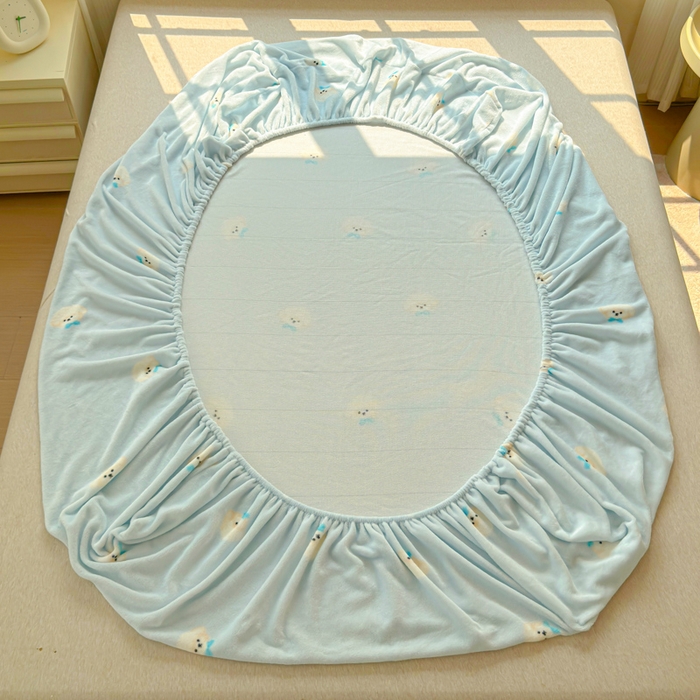 91家纺网 家纺一手货源 找家纺 澜妃 2025新款高克重软软糯糯牛奶绒单床笠CL系列（小红书推荐） CL-绒绒小狗蓝