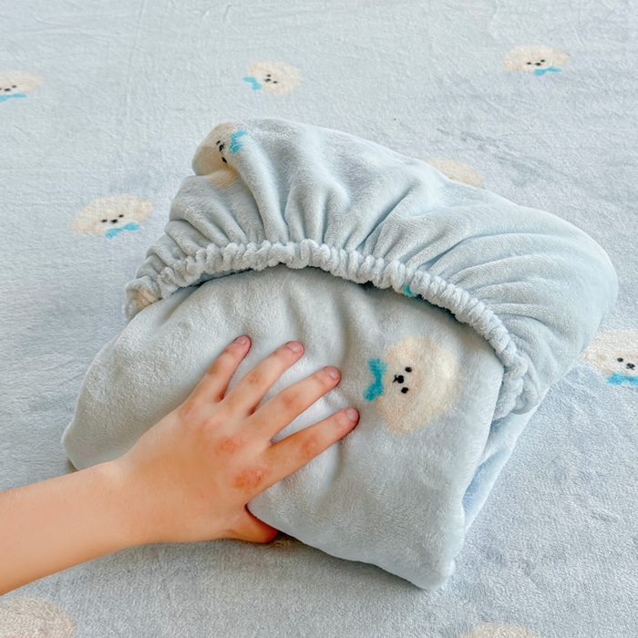 91家纺网 家纺一手货源 找家纺 澜妃 2025新款高克重软软糯糯牛奶绒单床笠CL系列（小红书推荐） CL-绒绒小狗蓝