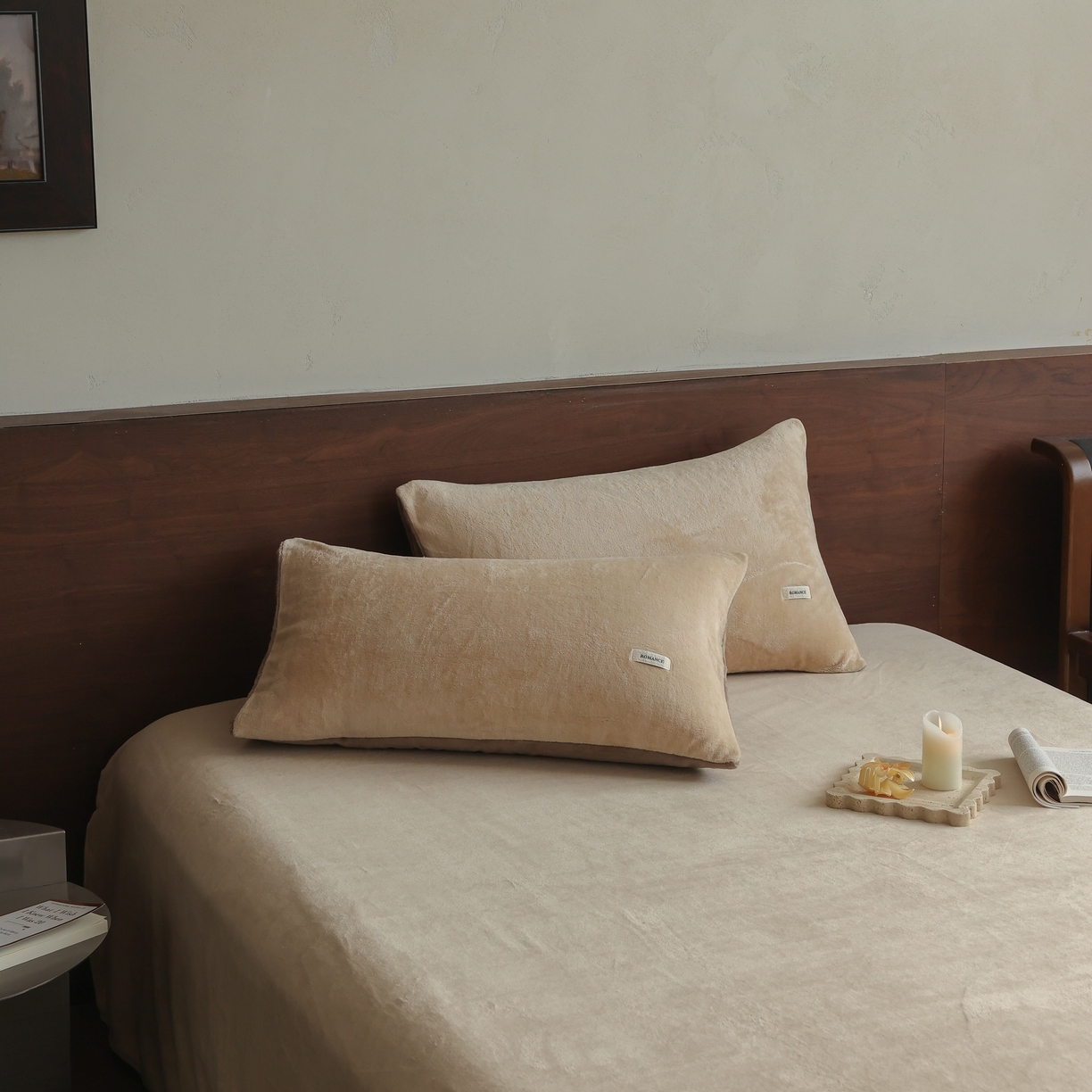 91家纺网 家纺一手货源 找家纺 （总）时光里 2025新款230克纯色简约双拼牛奶绒四件套单品枕套