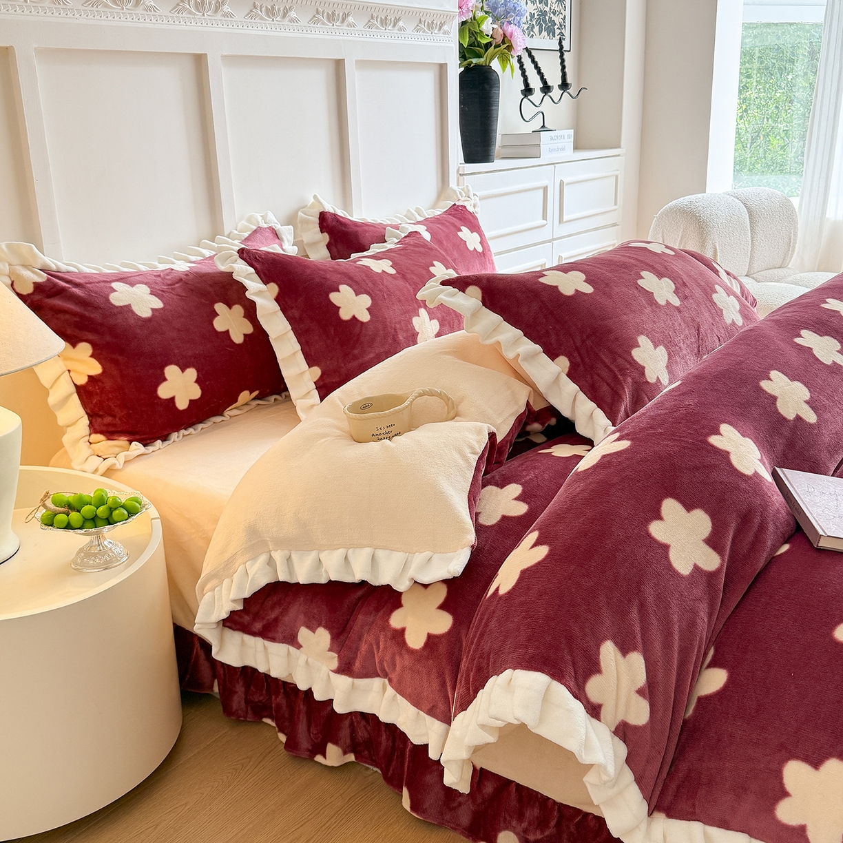 91家纺网 家纺一手货源 找家纺 （总）潘朵拉家纺 2025新款法式牛奶绒双层花边四件套