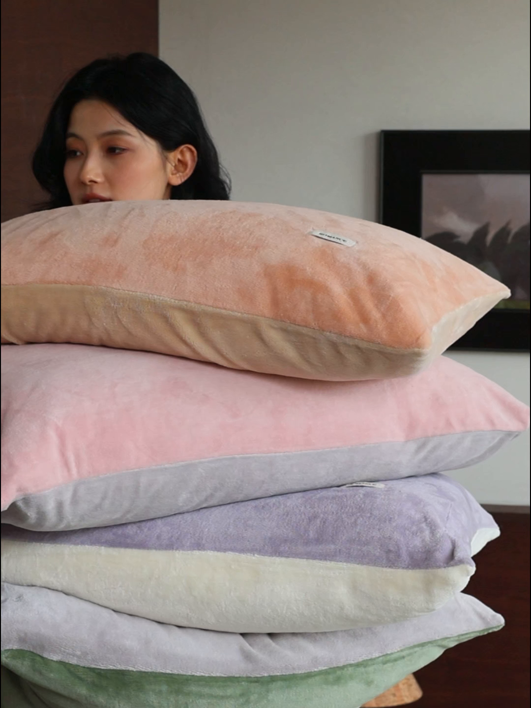 91家纺网 家纺一手货源 找家纺 （总）时光里 2025新款230克纯色简约双拼牛奶绒四件套单品枕套