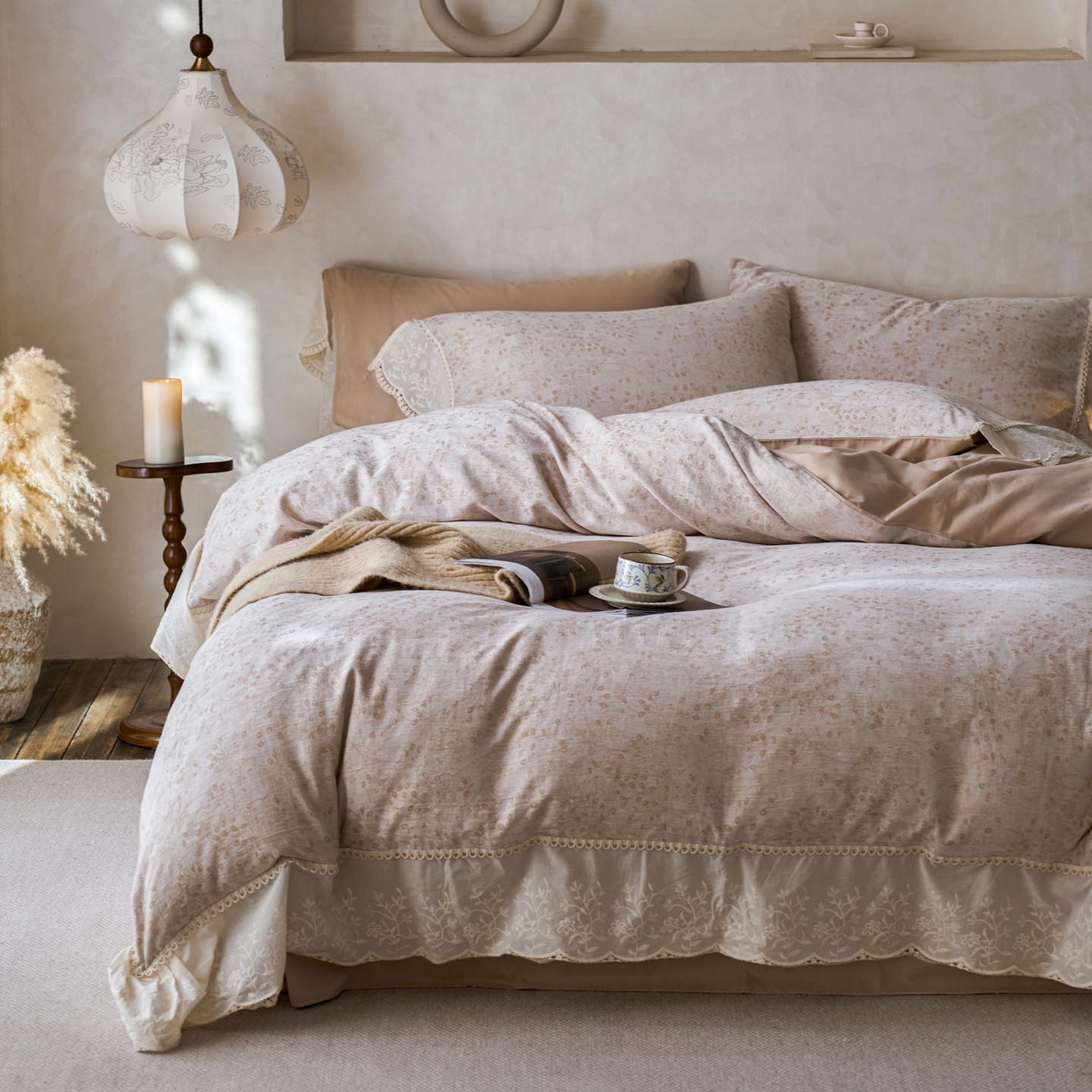 91家纺网 家纺一手货源 找家纺 （总）涵宸家纺 2025新款A类全棉磨毛色织提花花边四件套