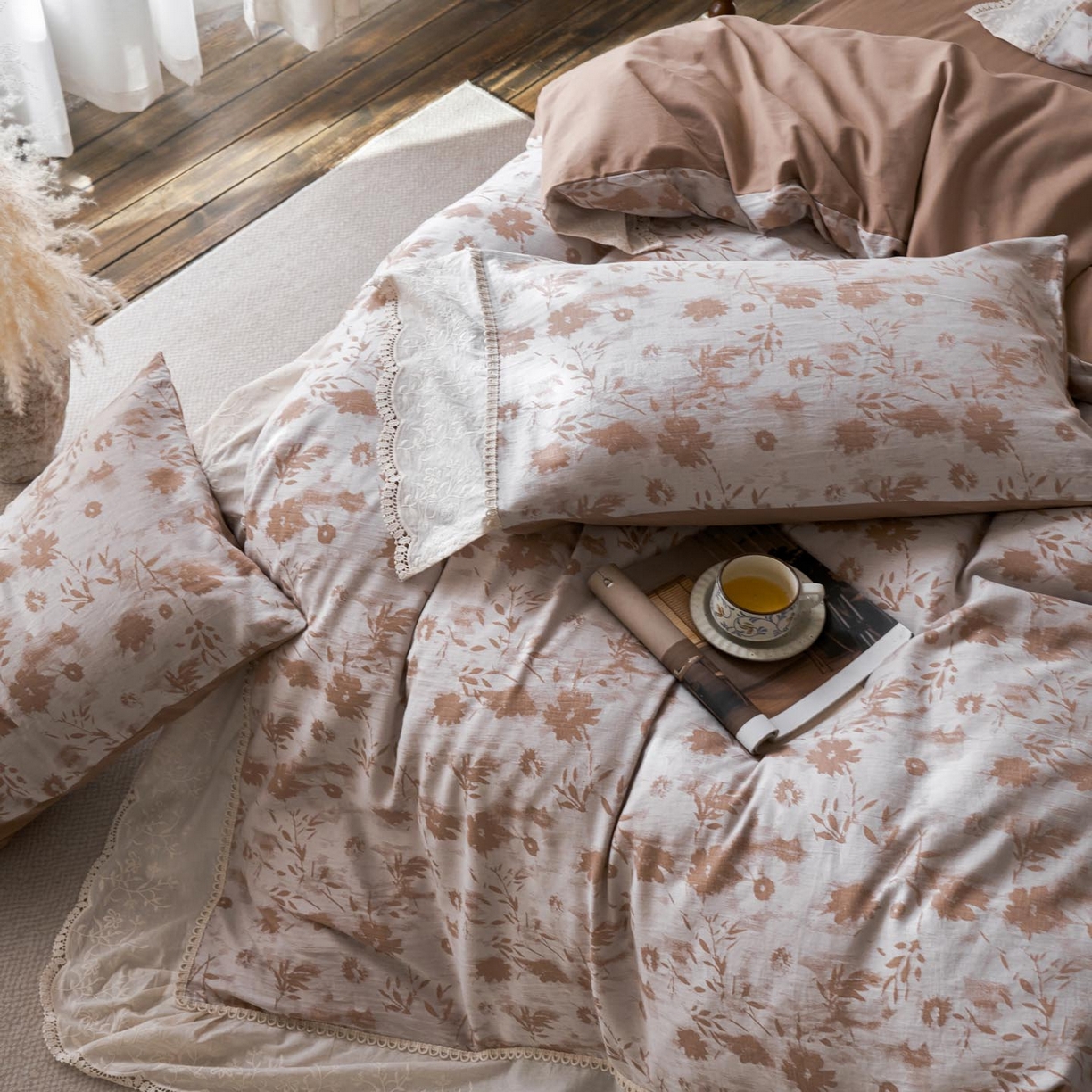 91家纺网 家纺一手货源 找家纺 （总）涵宸家纺 2025新款A类全棉磨毛色织提花花边四件套