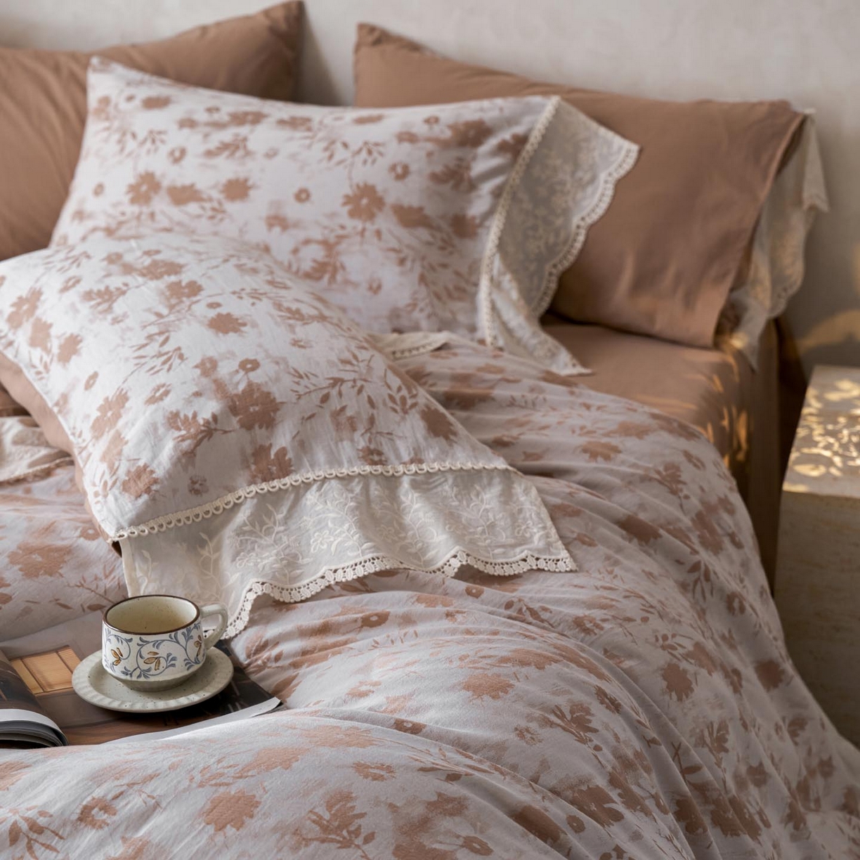 91家纺网 家纺一手货源 找家纺 （总）涵宸家纺 2025新款A类全棉磨毛色织提花花边四件套