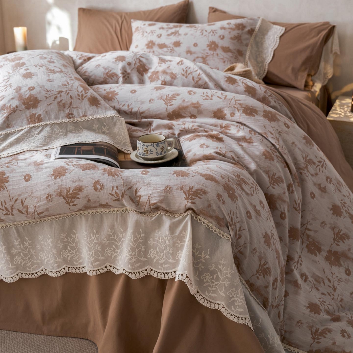 91家纺网 家纺一手货源 找家纺 （总）涵宸家纺 2025新款A类全棉磨毛色织提花花边四件套