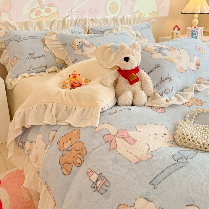 91家纺网 家纺一手货源 找家纺 （总）芯贝儿 2025款加厚小清新花边牛奶绒卡通四件套