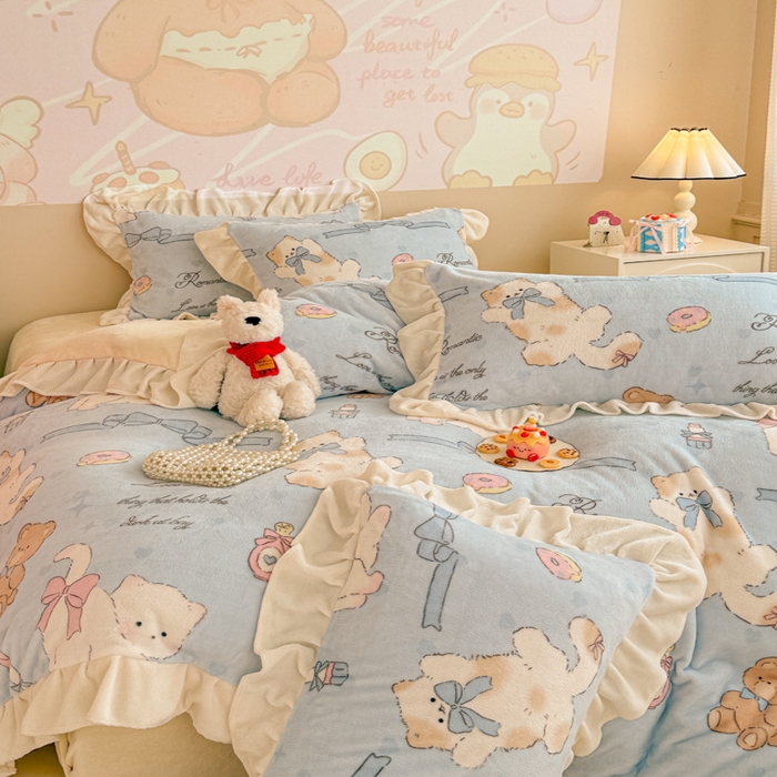 91家纺网 家纺一手货源 找家纺 （总）芯贝儿 2025款加厚小清新花边牛奶绒卡通四件套