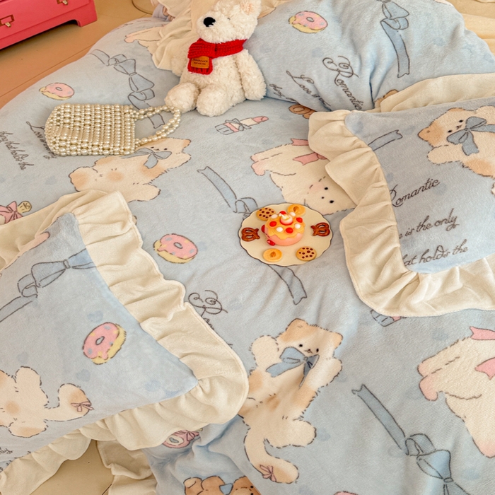 91家纺网 家纺一手货源 找家纺 （总）芯贝儿 2025款加厚小清新花边牛奶绒卡通四件套