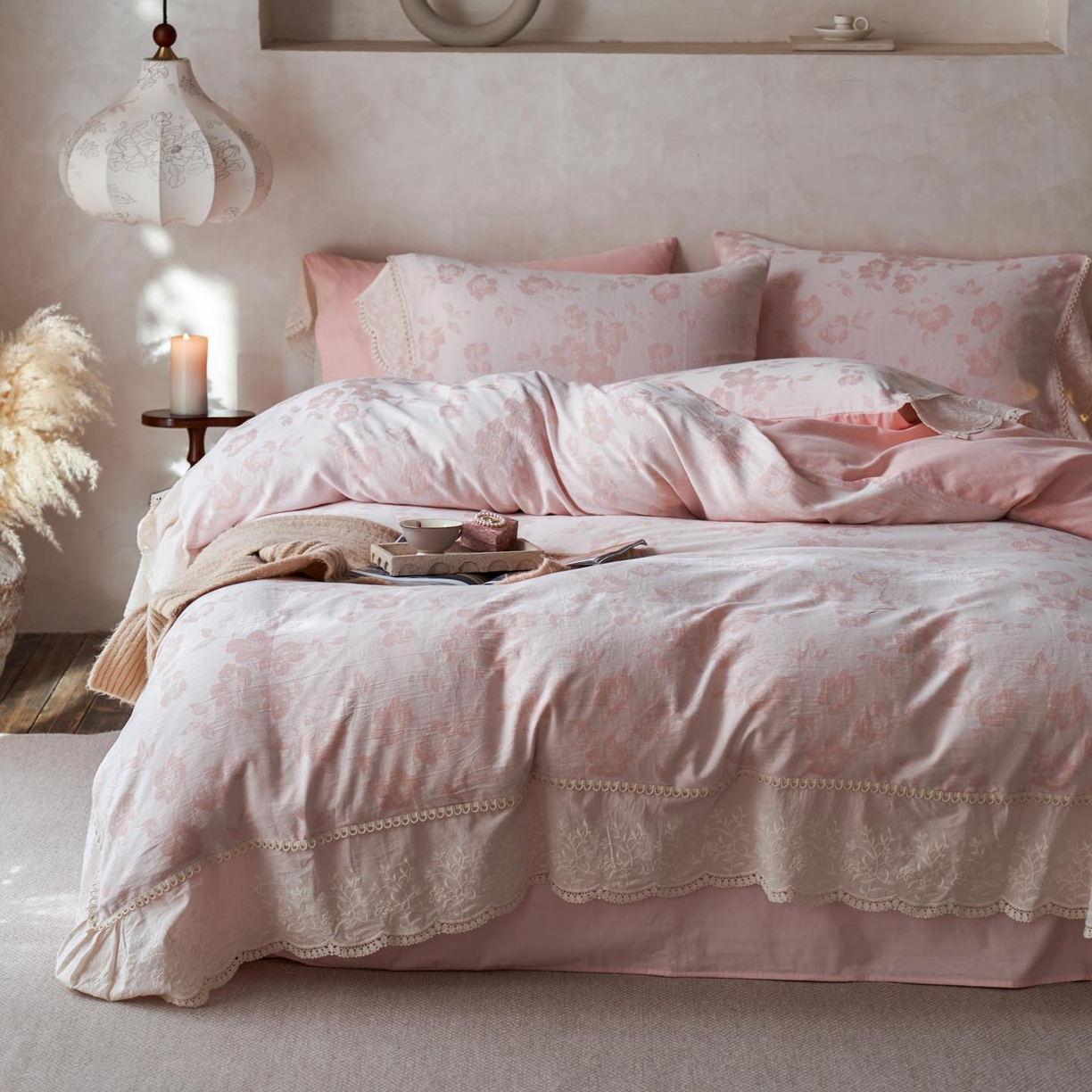 91家纺网 家纺一手货源 找家纺 （总）涵宸家纺 2025新款A类全棉磨毛色织提花花边四件套