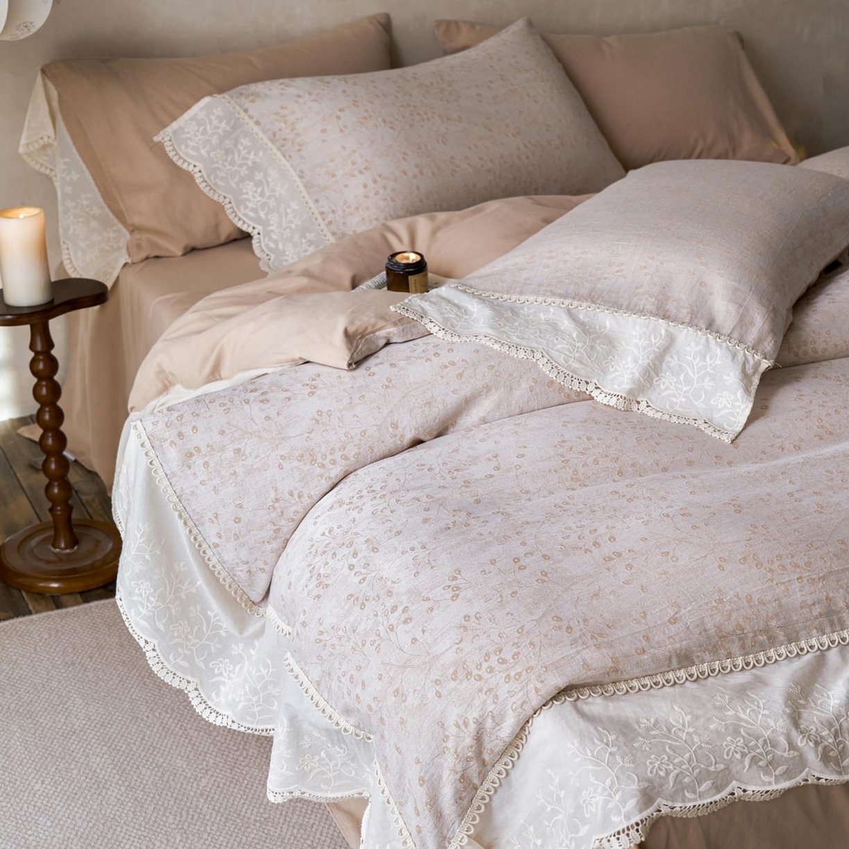 91家纺网 家纺一手货源 找家纺 涵宸家纺 2025新款A类全棉磨毛色织提花花边四件套 云壑深