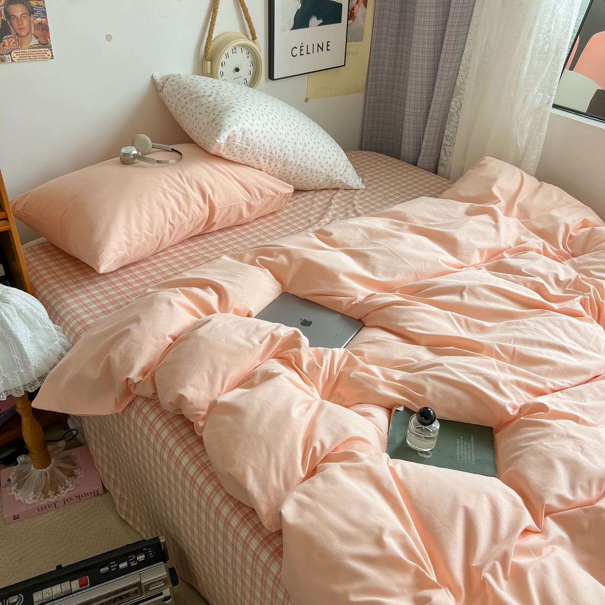 91家纺网 家纺一手货源 找家纺 对白 2025新款混搭全棉纯棉色织水洗棉四件套-西西里 西西里-黛粉（枕套黛粉）