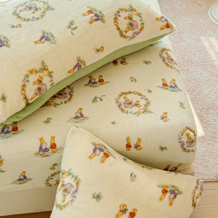 91家纺网 家纺一手货源 找家纺 澜妃 2025新款高克重软软糯糯牛奶绒单床笠CL系列（小红书推荐） CL-小兔幻境