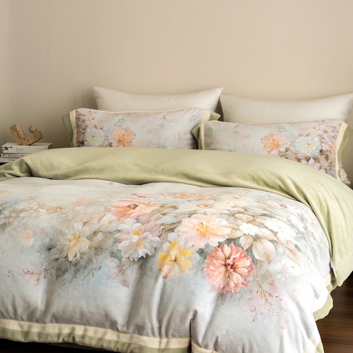 91家纺网 家纺一手货源 找家纺 佳汐蓝家纺 2025新款全消光牛奶绒数码印花四件套-沁园春系列 沁园春-绿