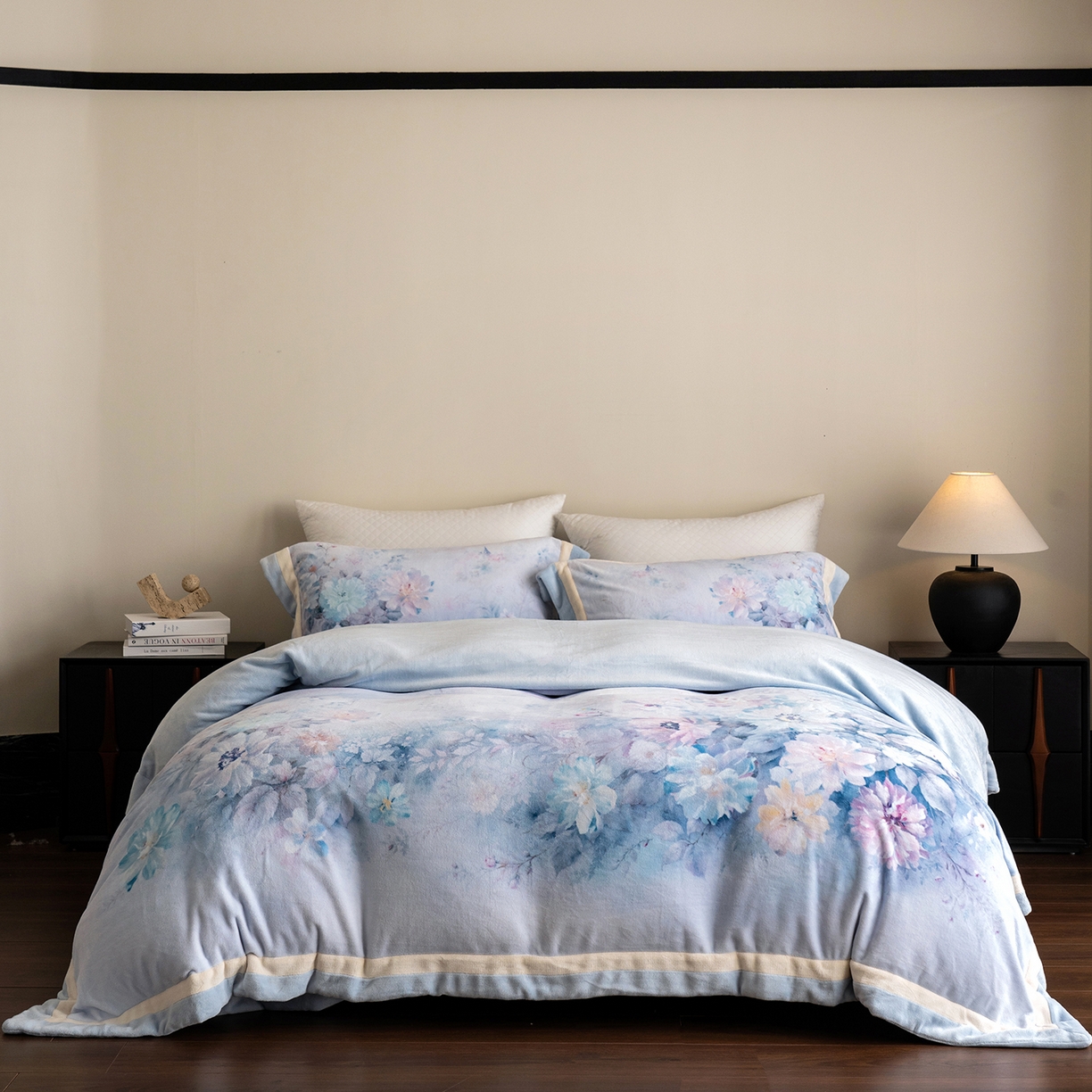 佳汐蓝家纺 2025新款全消光牛奶绒数码印花四件套-沁园春系列 沁园春-蓝