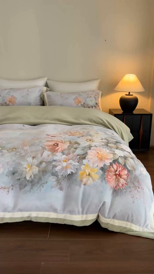 91家纺网 家纺一手货源 找家纺 佳汐蓝家纺 2025新款全消光牛奶绒数码印花四件套-沁园春系列 沁园春-绿