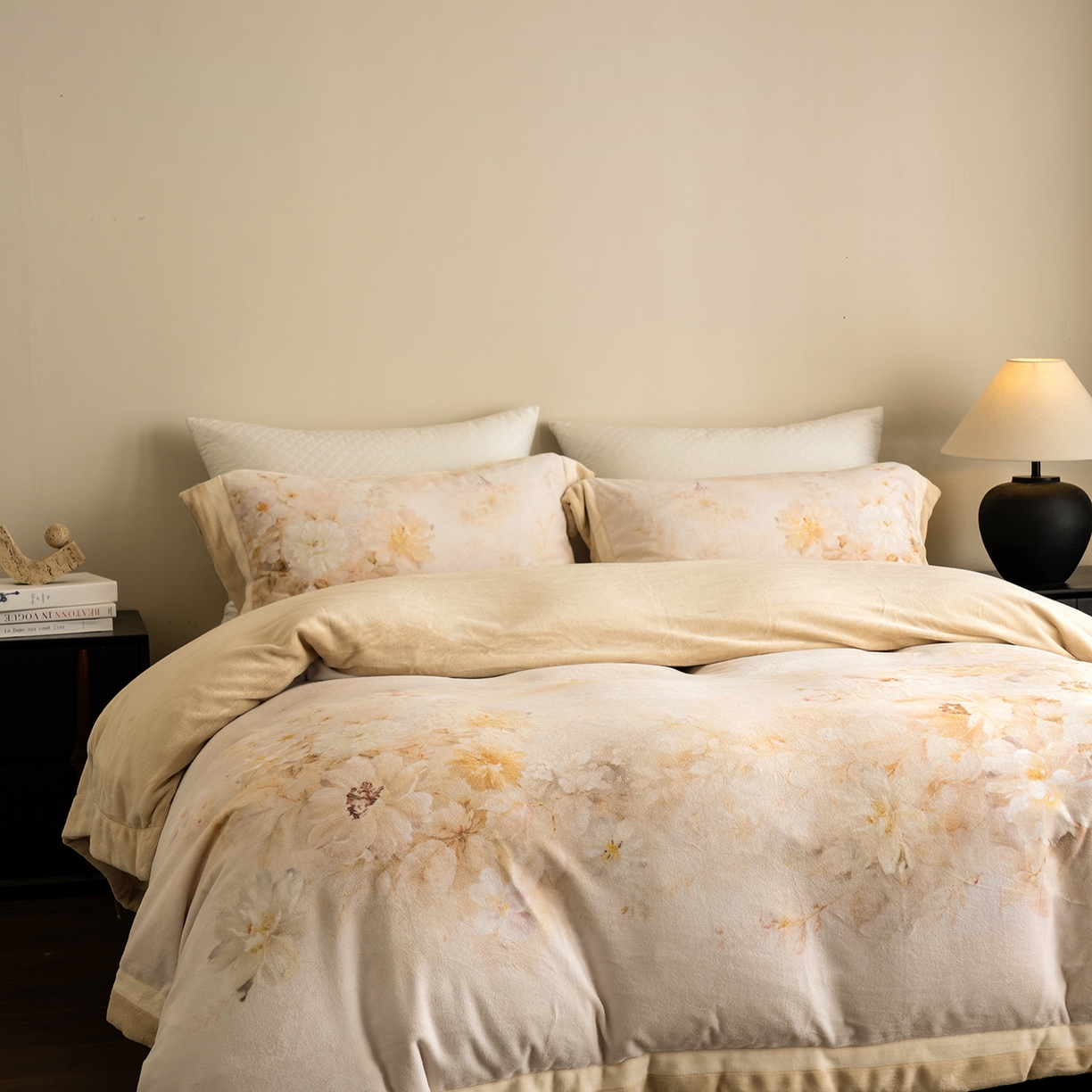 91家纺网 家纺一手货源 找家纺 佳汐蓝家纺 2025新款全消光牛奶绒数码印花四件套-沁园春系列 沁园春-黄