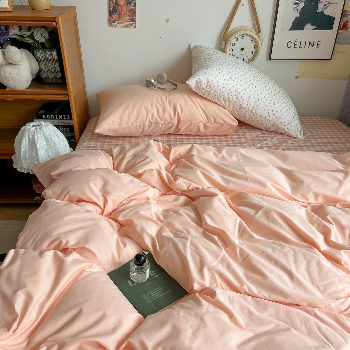 91家纺网 家纺一手货源 找家纺 对白 2025新款混搭全棉纯棉色织水洗棉四件套-西西里 西西里-黛粉（枕套格子）