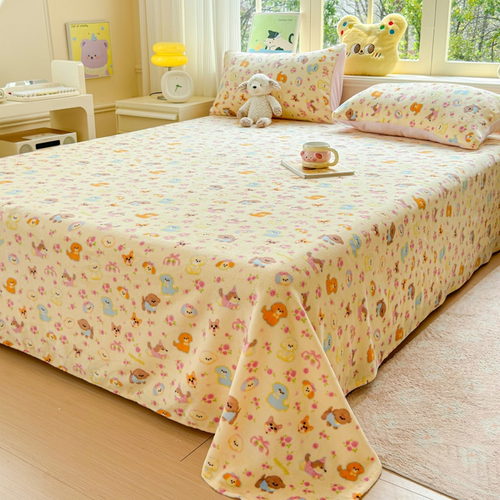 91家纺网 家纺一手货源 找家纺 澜妃 2025新款高克重软软糯糯牛奶绒单床单CD系列（小红书推荐） CD-卖萌修狗