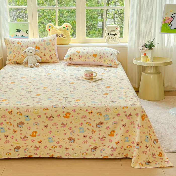 91家纺网 家纺一手货源 找家纺 澜妃 2025新款高克重软软糯糯牛奶绒单床单CD系列（小红书推荐） CD-卖萌修狗