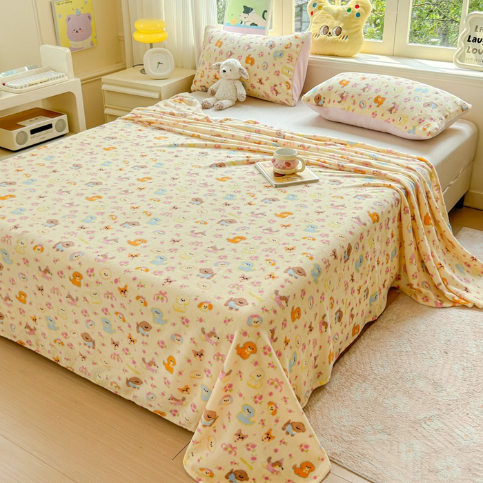 91家纺网 家纺一手货源 找家纺 澜妃 2025新款高克重软软糯糯牛奶绒单床单CD系列（小红书推荐） CD-卖萌修狗