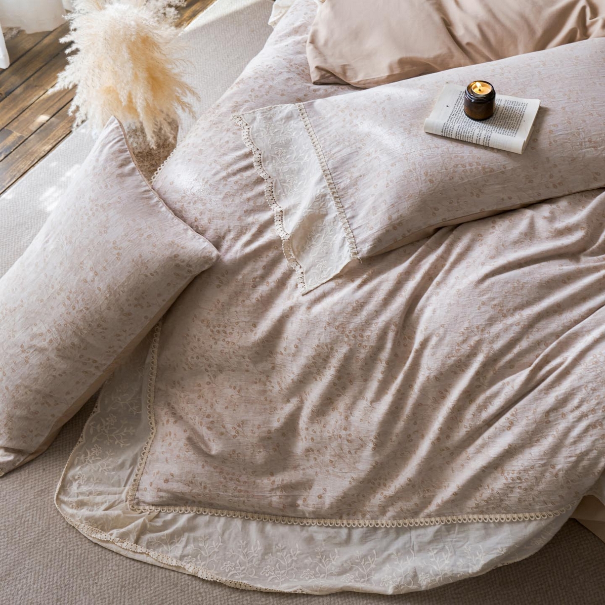 91家纺网 家纺一手货源 找家纺 涵宸家纺 2025新款A类全棉磨毛色织提花花边四件套 云壑深