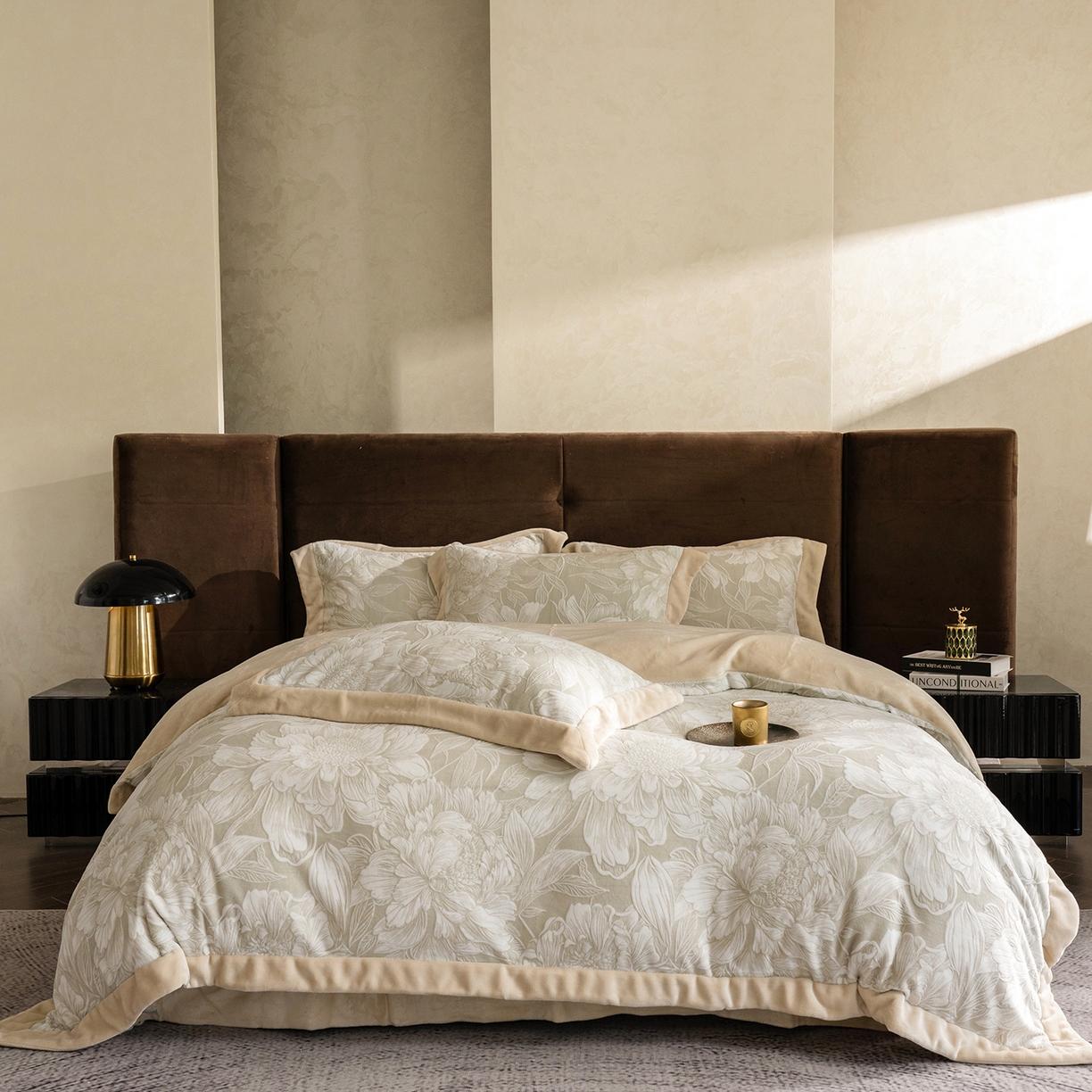 佳汐蓝家纺 2025新款雕花绒四件套毯子-芳华系列 芳华-灰绿