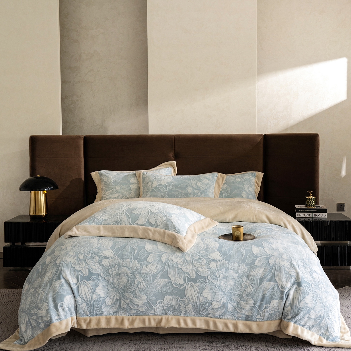 佳汐蓝家纺 2025新款雕花绒四件套毯子-芳华系列 芳华-蓝