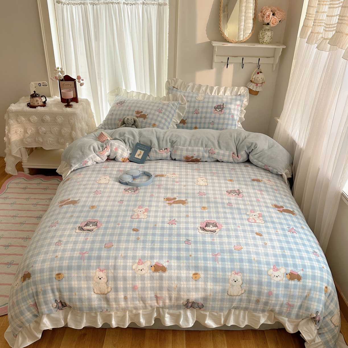 91家纺网 家纺一手货源 找家纺 （总）萝莉家纺 2025秋冬新品韩版花边款加厚牛奶绒四件套