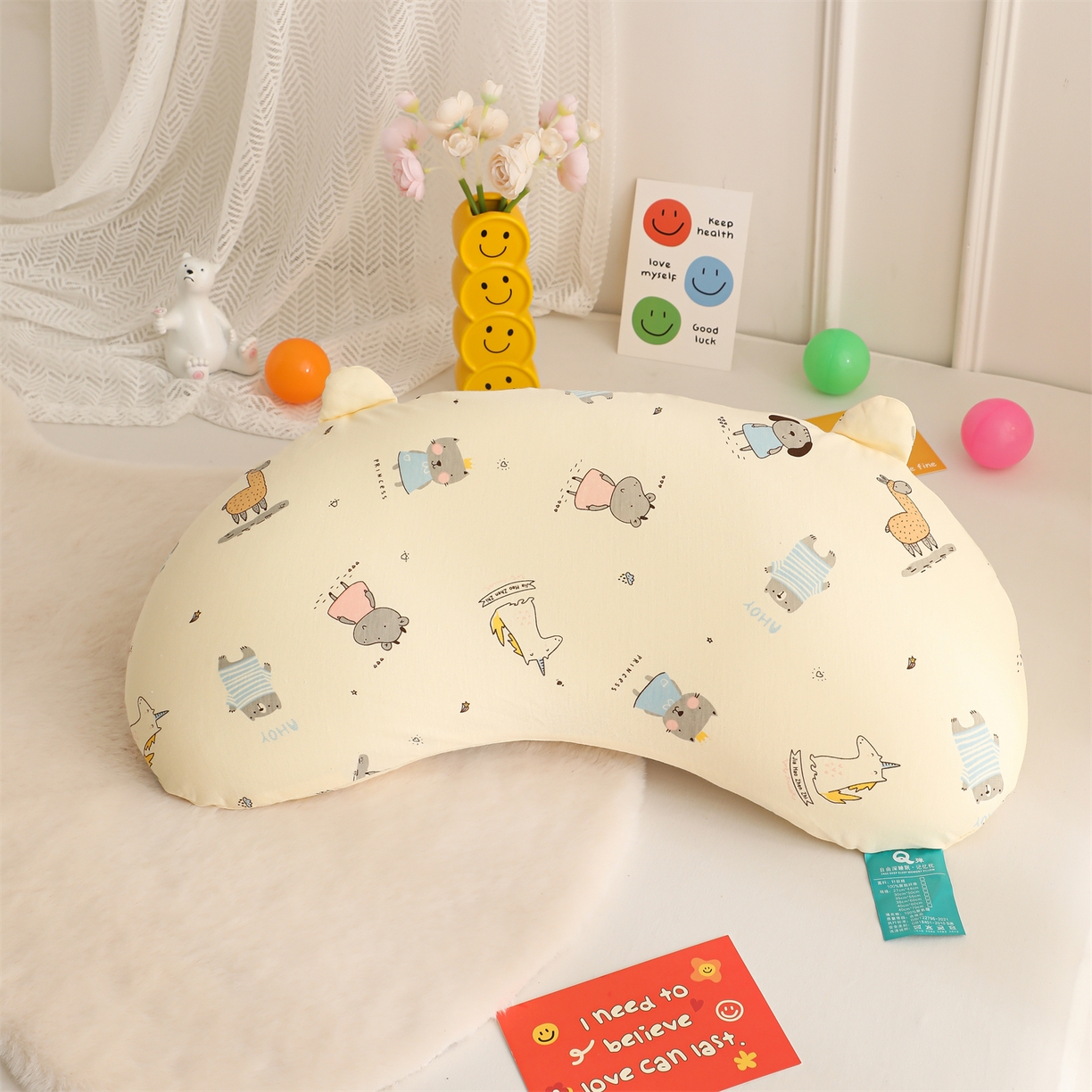 芯洲 2025新款针织棉印花记忆枕卡通可爱儿童小熊宿舍枕头枕芯 晚安熊-黄