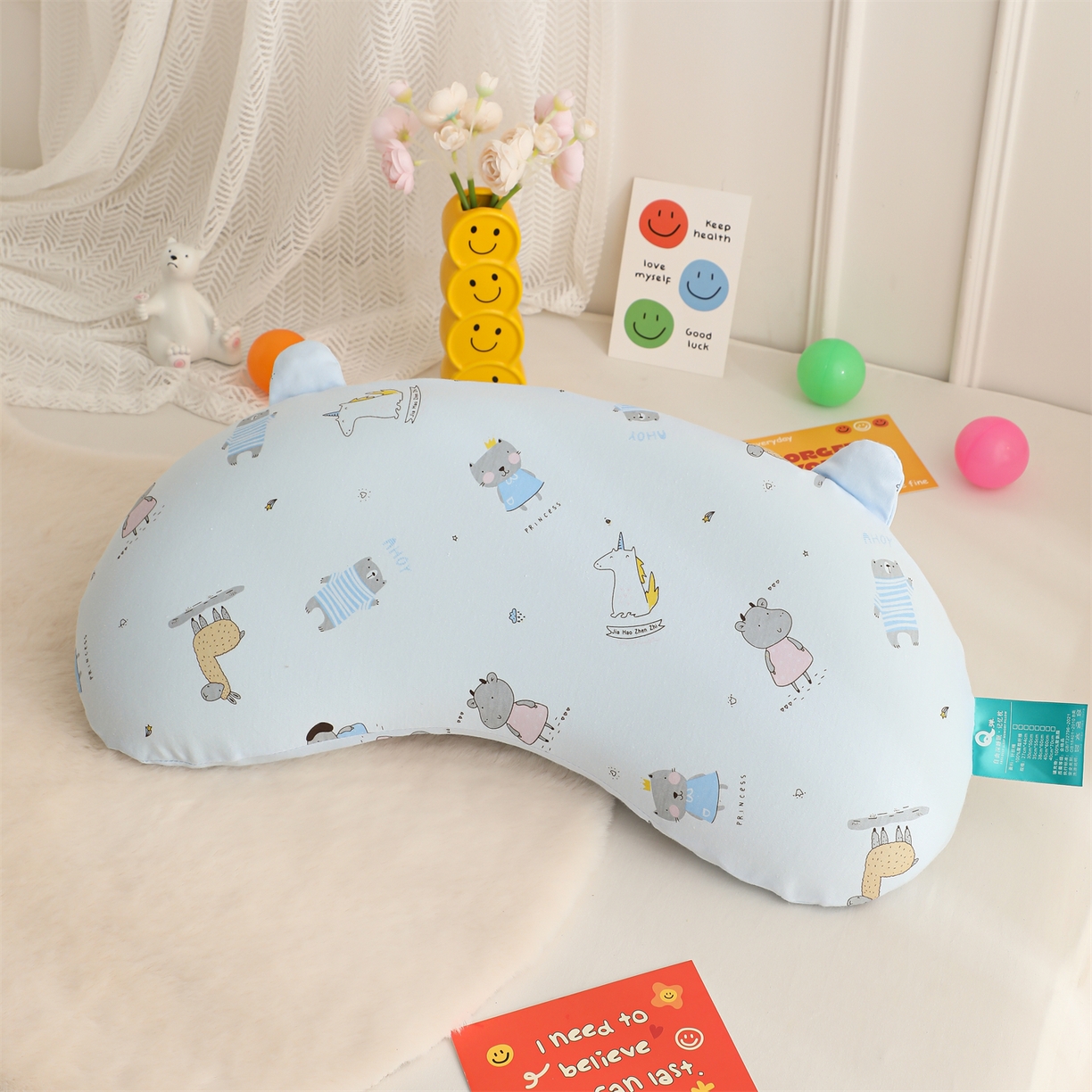 芯洲 2025新款针织棉印花记忆枕卡通可爱儿童小熊宿舍枕头枕芯 晚安熊-蓝