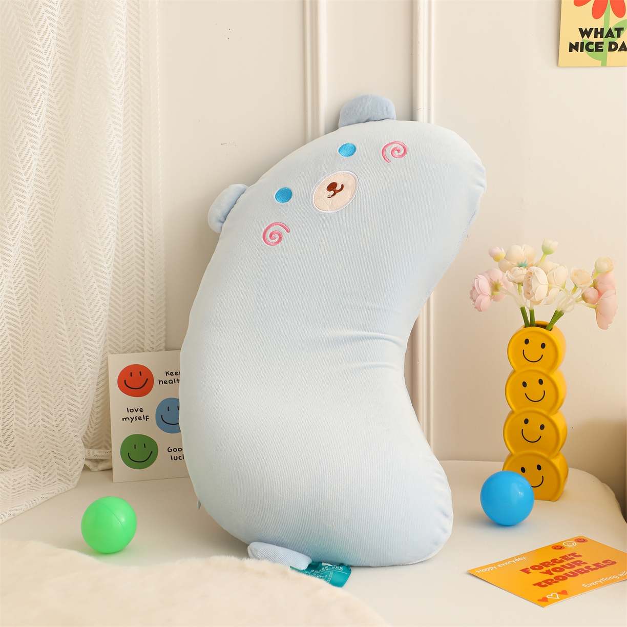 91家纺网 家纺一手货源 找家纺 芯洲 2025新款条绒月亮枕记忆枕卡通可爱小熊秋冬宿舍枕头枕芯 绒绒小熊-蓝