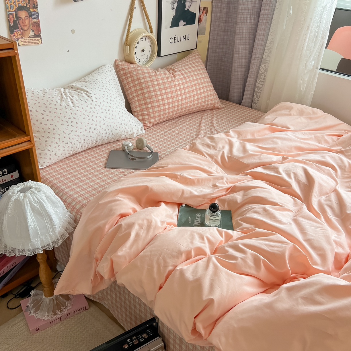 91家纺网 家纺一手货源 找家纺 对白 2025新款混搭全棉纯棉色织水洗棉四件套-西西里 西西里-黛粉（枕套小花）