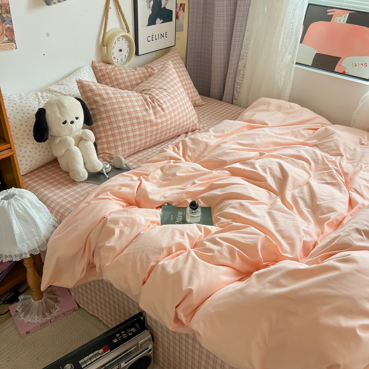 91家纺网 家纺一手货源 找家纺 对白 2025新款混搭全棉纯棉色织水洗棉四件套-西西里 西西里-黛粉（枕套小花）