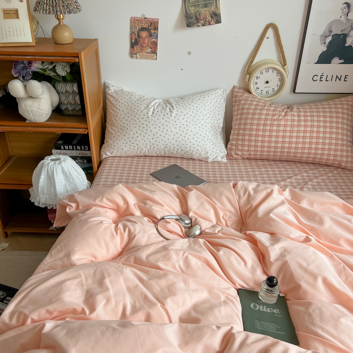 91家纺网 家纺一手货源 找家纺 对白 2025新款混搭全棉纯棉色织水洗棉四件套-西西里 西西里-黛粉（枕套小花）