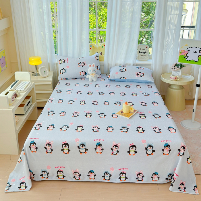 91家纺网 家纺一手货源 找家纺 澜妃 2025新款高克重软软糯糯牛奶绒单床单CD系列（小红书推荐） CD-企鹅星球