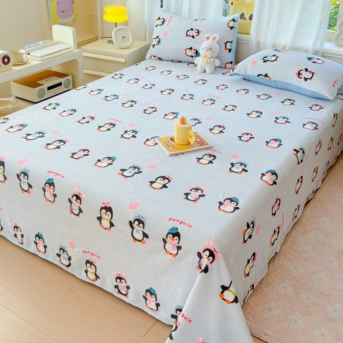 91家纺网 家纺一手货源 找家纺 澜妃 2025新款高克重软软糯糯牛奶绒单床单CD系列（小红书推荐） CD-企鹅星球