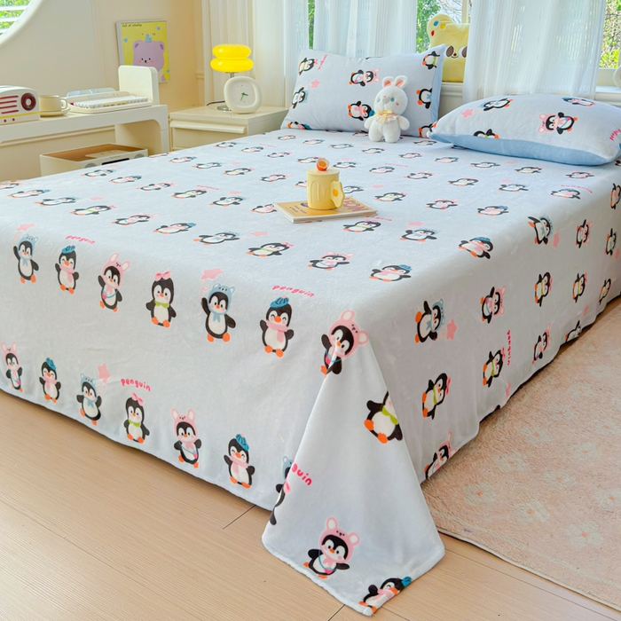 91家纺网 家纺一手货源 找家纺 澜妃 2025新款高克重软软糯糯牛奶绒单床单CD系列（小红书推荐） CD-企鹅星球