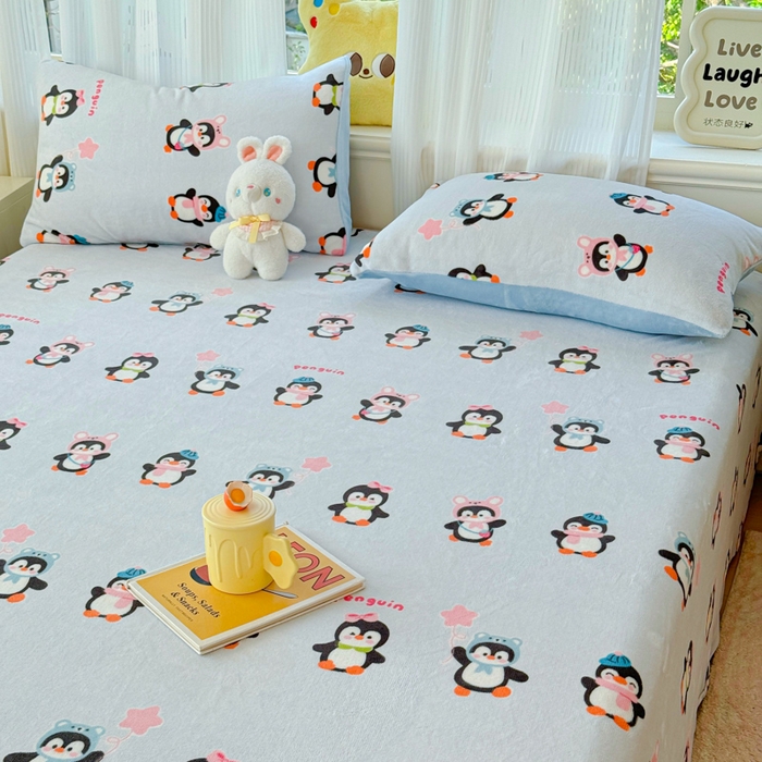 91家纺网 家纺一手货源 找家纺 澜妃 2025新款高克重软软糯糯牛奶绒单床单CD系列（小红书推荐） CD-企鹅星球